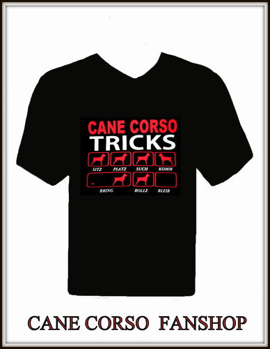 T-Shirt mit Druck " CANE CORSO TRICKS" schwarz / rot Gr. M