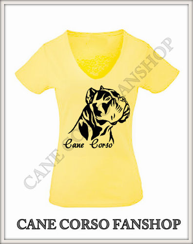 Damenshirt "Cane Corso" kupiert mit Schriftzug Größe: 40 light-gelb / schwarz